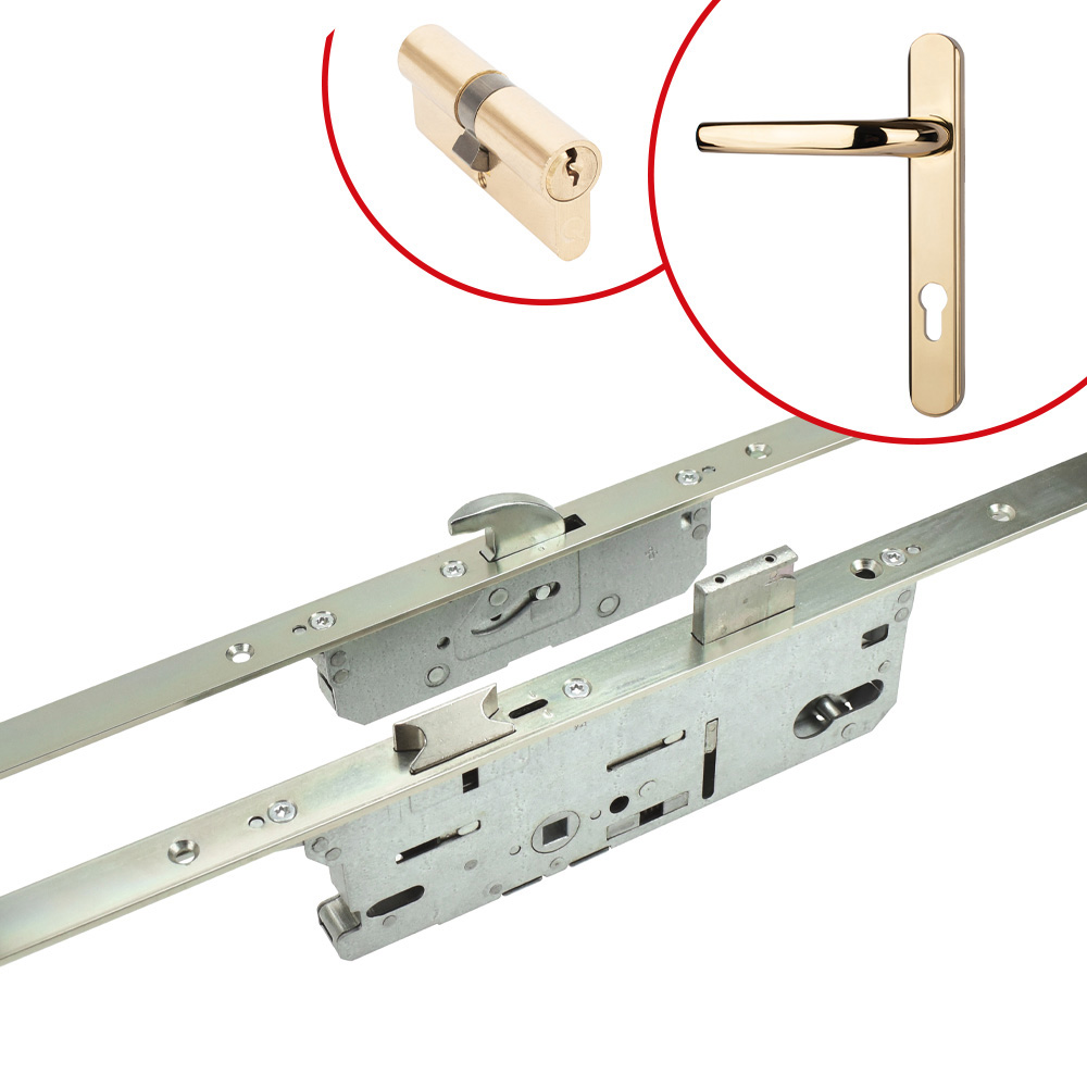 Fuhr Front Door Lock Kit with Cylinder & Alpine Door Handle - Polished Gold (For 44mm Doors)